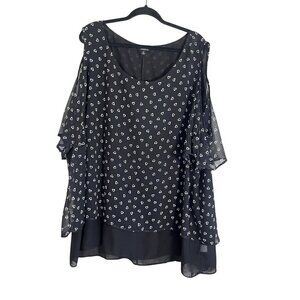 Torrid Top 5X Black Sheer Heart Novelty Retro Mod Whimsical Preppy 80s Boho